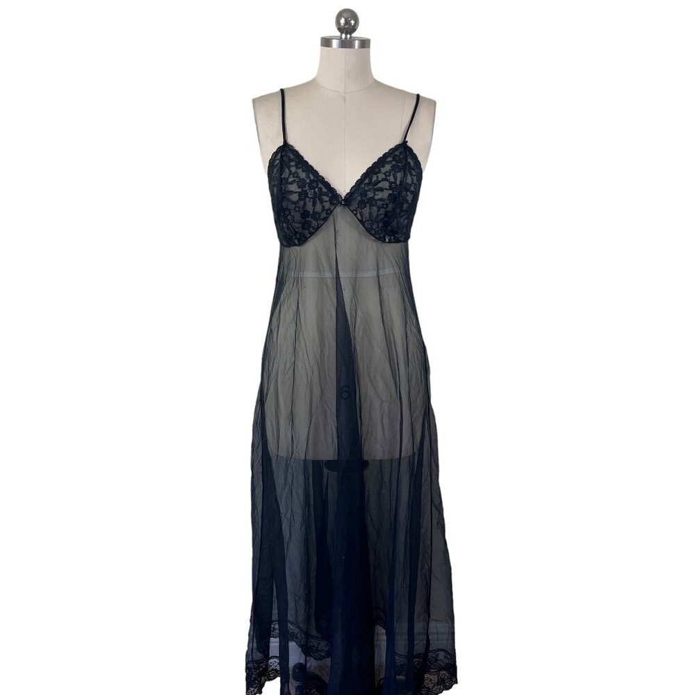 Y2K VTG Made in California Slip Dress Nightgown Womens Medium Black Whimsigoth